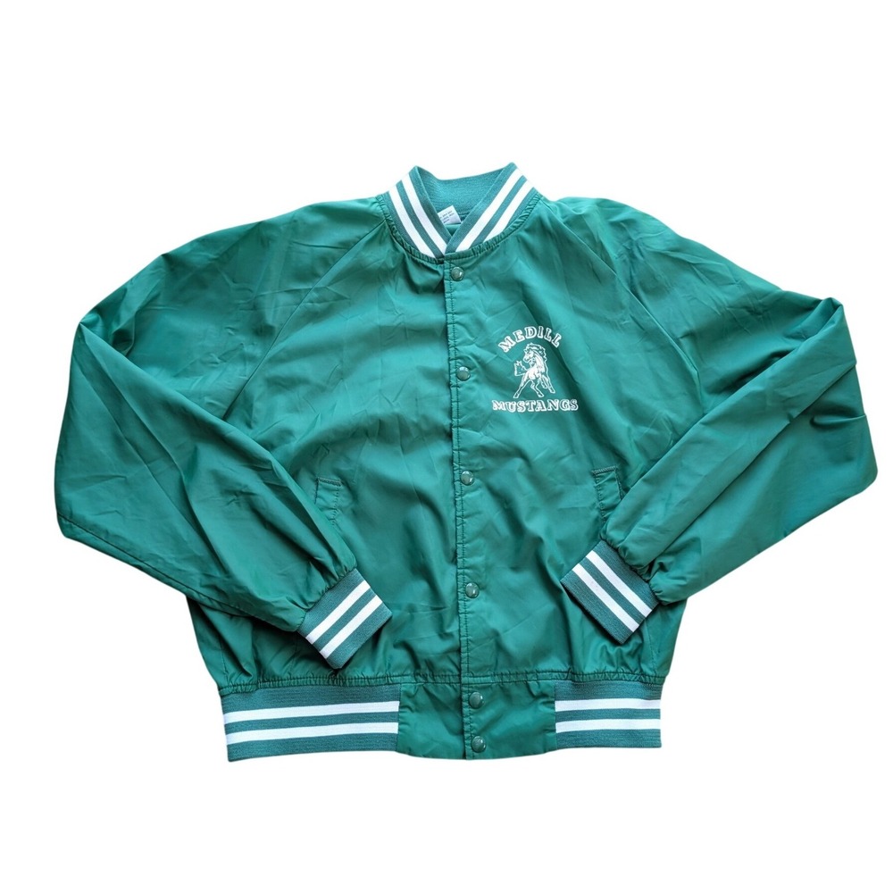 Vintage Nasco‎ Medill Mustangs Varsity Jacket Green Snap Windbreaker Large USA